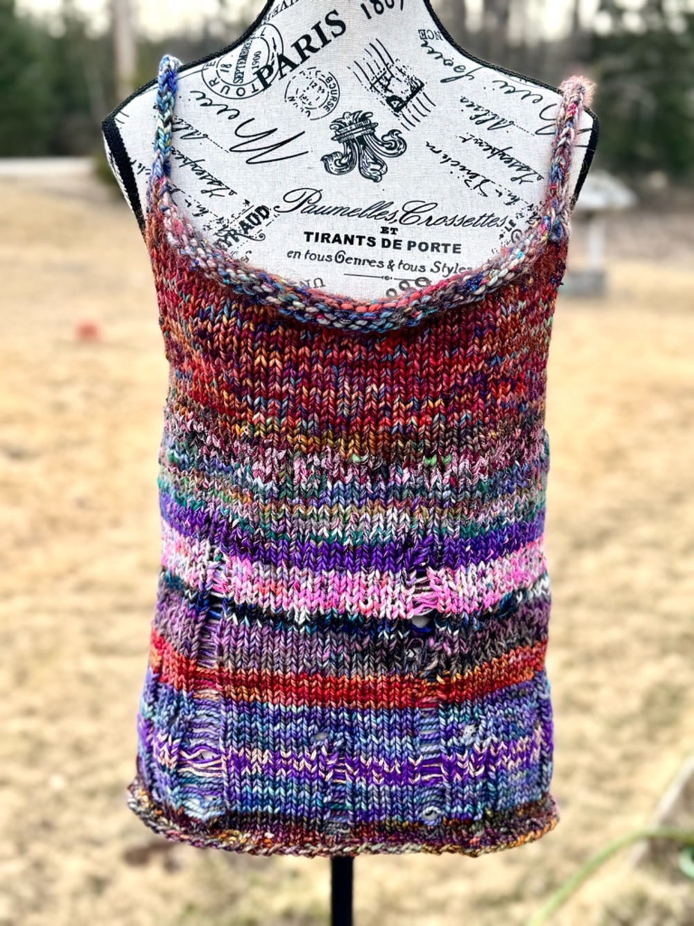 Multicolor Knit Tank Top - Women's Striped Yarn Tank with Destruction - Picture 4 of 17